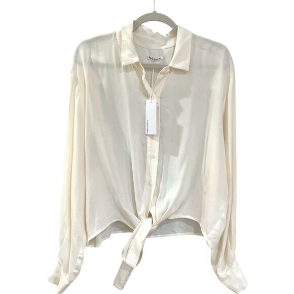NWT Reformation Alain Tie Front Long Sleeve Top in Ivory Size L - Picture 2 of 9